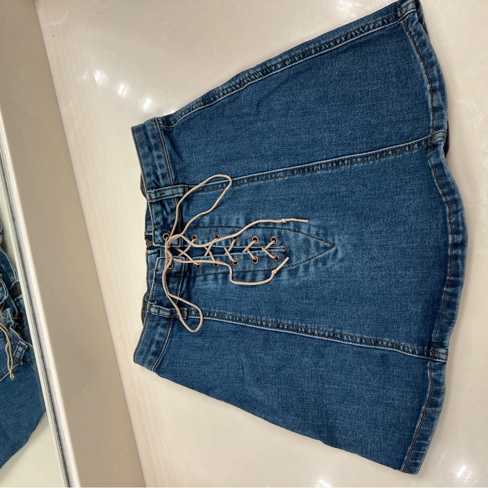 Indigo Rein Blue Mini Skirt with Lace-Up Detail